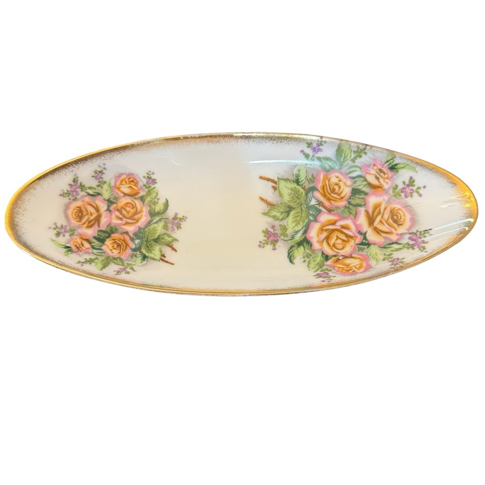 Vintage Tilso Oval Shaped Rose Patterned Ceramic Dish Japan Hand Painted - Picture 8 of 14